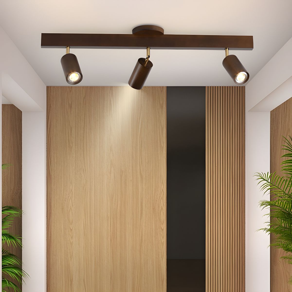 Ceiling Spotlight Track Light Scandinavian with Rotatable Wood Heads and E27 Fitting