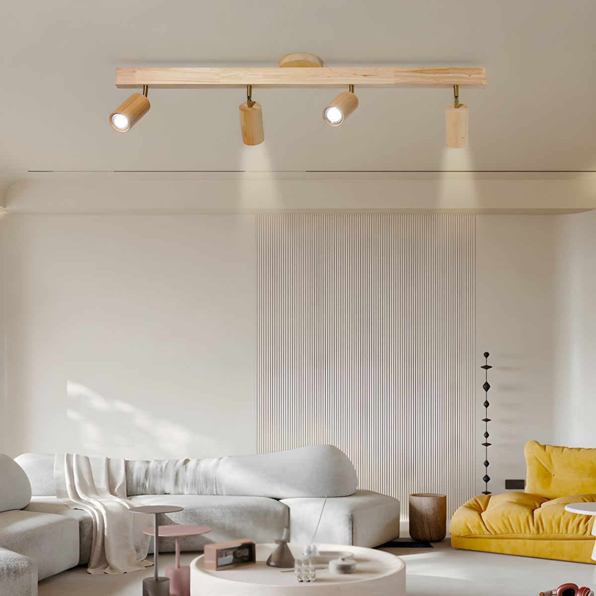 Ceiling Spotlight Track Light Scandinavian with Rotatable Wood Heads and E27 Fitting