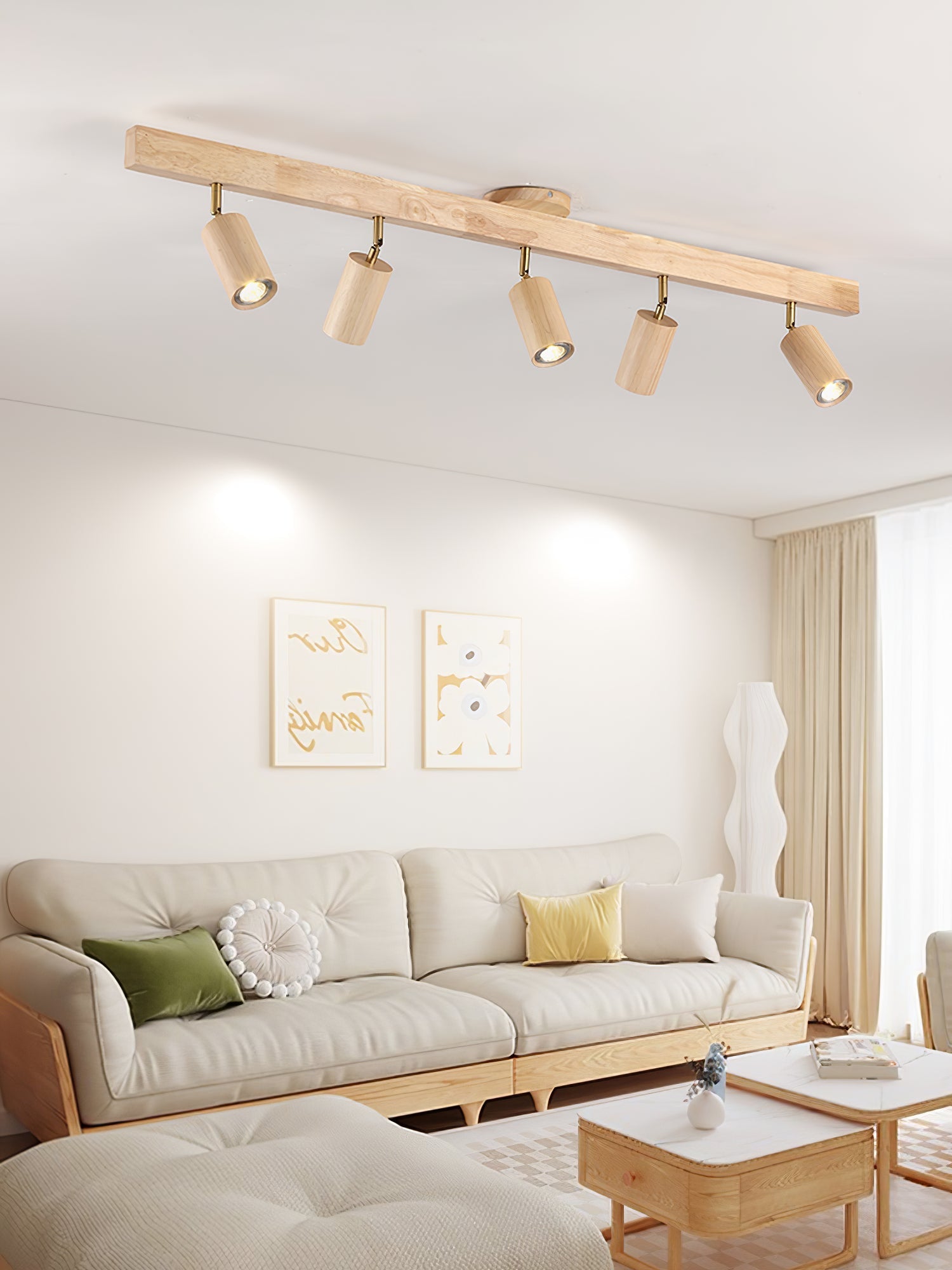 Ceiling Spotlight Track Light Scandinavian with Rotatable Wood Heads and E27 Fitting