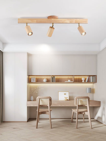 Ceiling Spotlight Track Light Scandinavian with Rotatable Wood Heads and E27 Fitting