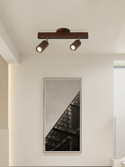 Ceiling Spotlight Track Light Scandinavian with Rotatable Wood Heads and E27 Fitting