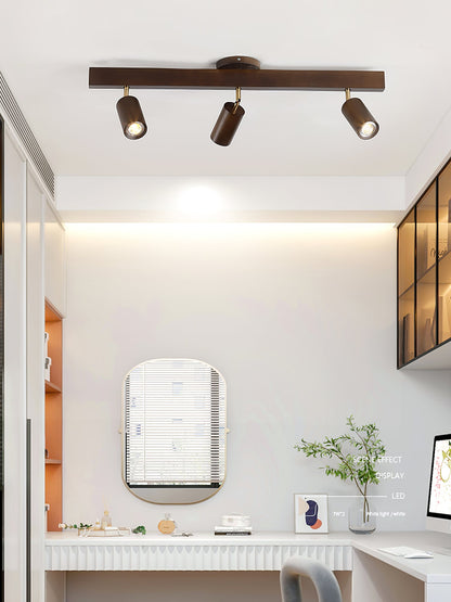 Ceiling Spotlight Track Light Scandinavian with Rotatable Wood Heads and E27 Fitting