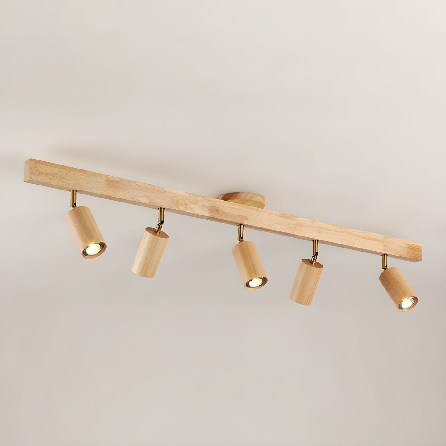Ceiling Spotlight Track Light Scandinavian with Rotatable Wood Heads and E27 Fitting