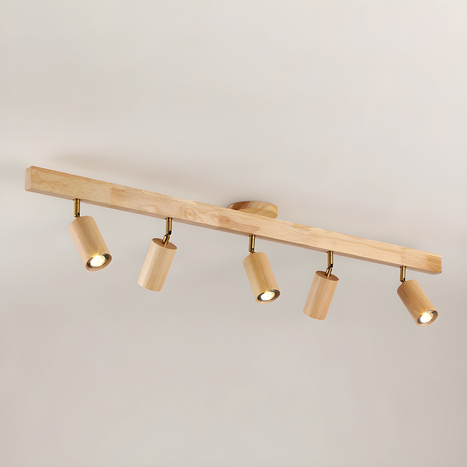 Ceiling Spotlight Track Light Scandinavian with Rotatable Wood Heads and E27 Fitting