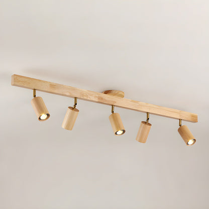 Ceiling Spotlight Track Light Scandinavian with Rotatable Wood Heads and E27 Fitting