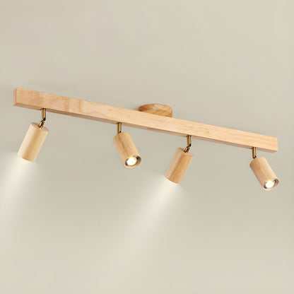 Ceiling Spotlight Track Light Scandinavian with Rotatable Wood Heads and E27 Fitting