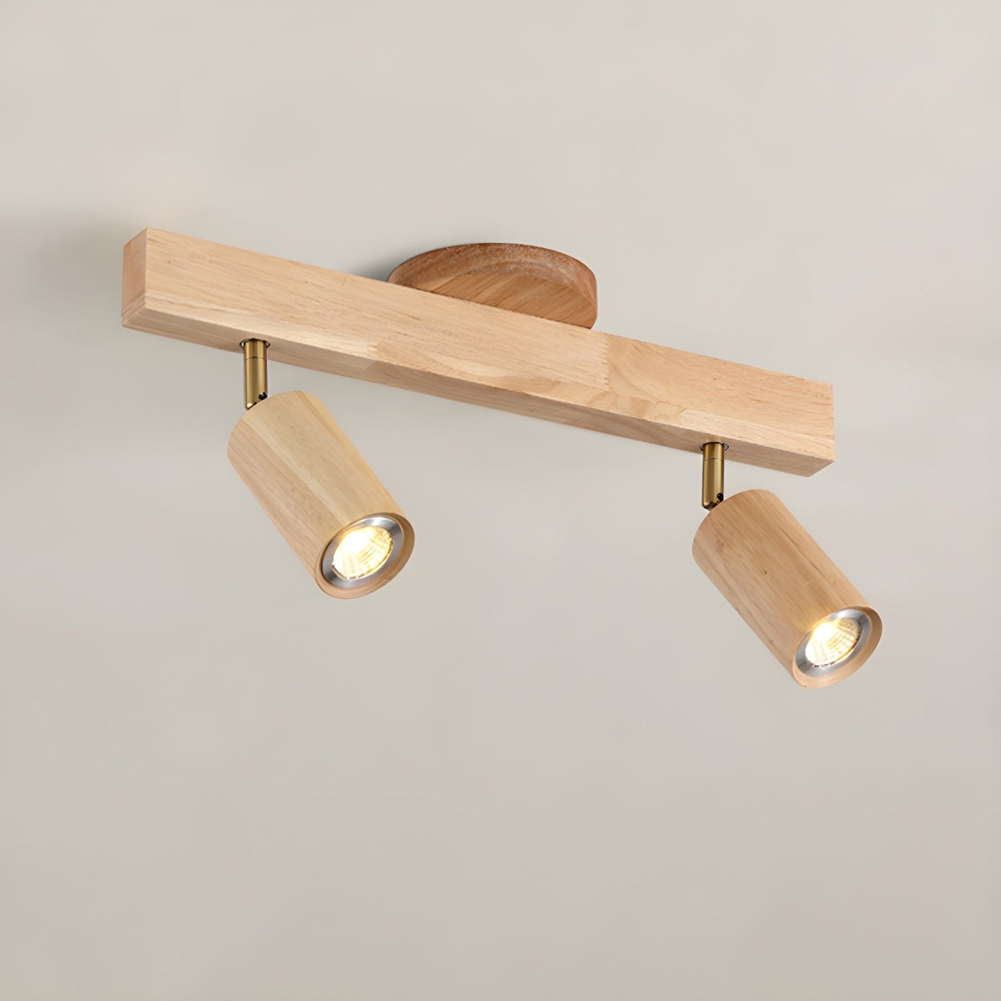 Ceiling Spotlight Track Light Scandinavian with Rotatable Wood Heads and E27 Fitting