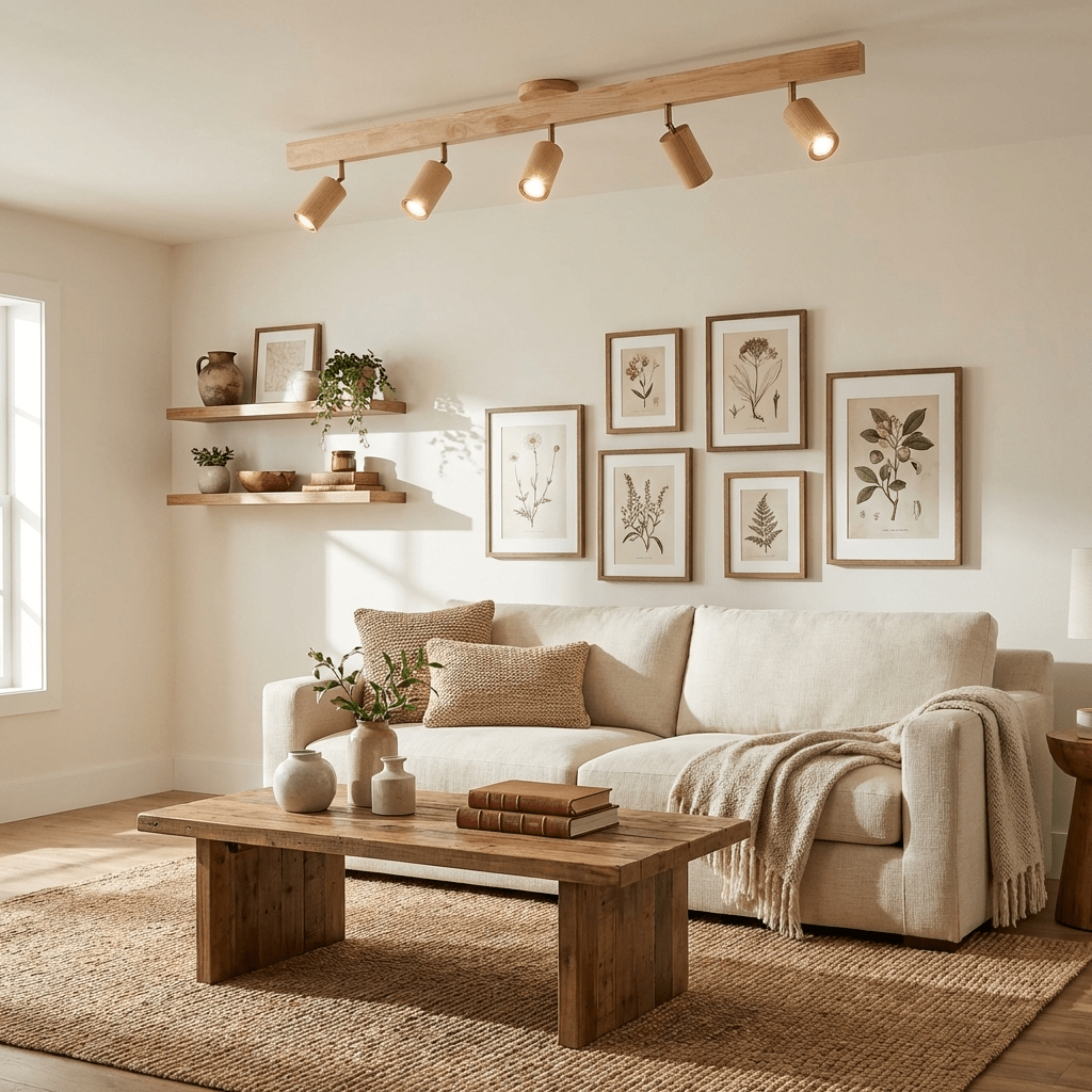 Ceiling Spotlight Track Light Scandinavian with Rotatable Wood Heads and E27 Fitting