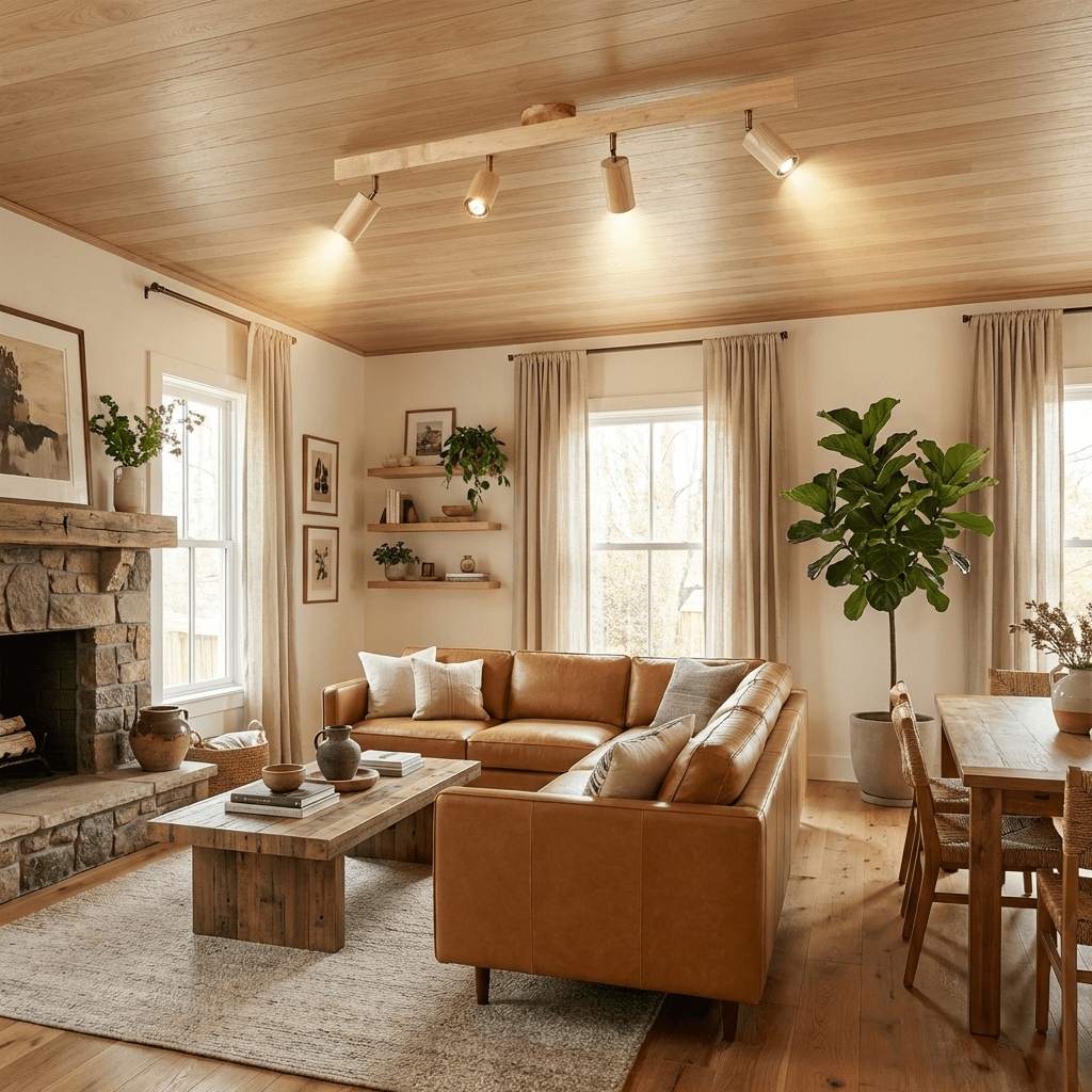 Ceiling Spotlight Track Light Scandinavian with Rotatable Wood Heads and E27 Fitting