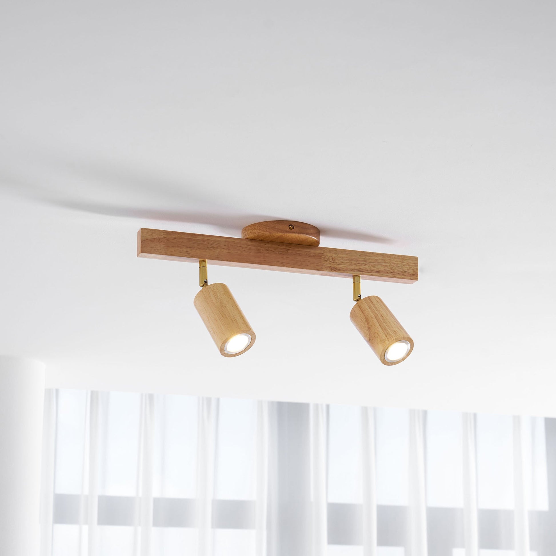 Ceiling Spotlight Track Light Scandinavian with Rotatable Wood Heads and E27 Fitting