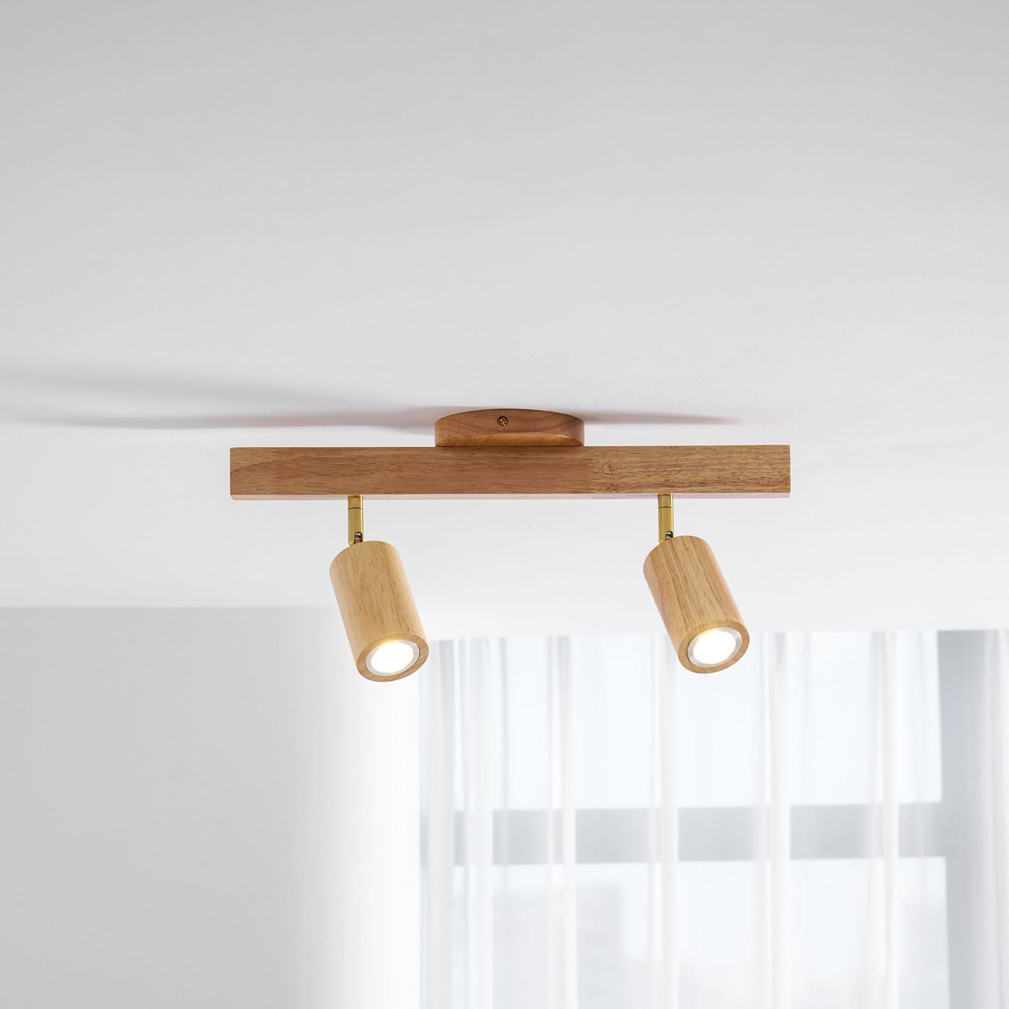 Ceiling Spotlight Track Light Scandinavian with Rotatable Wood Heads and E27 Fitting
