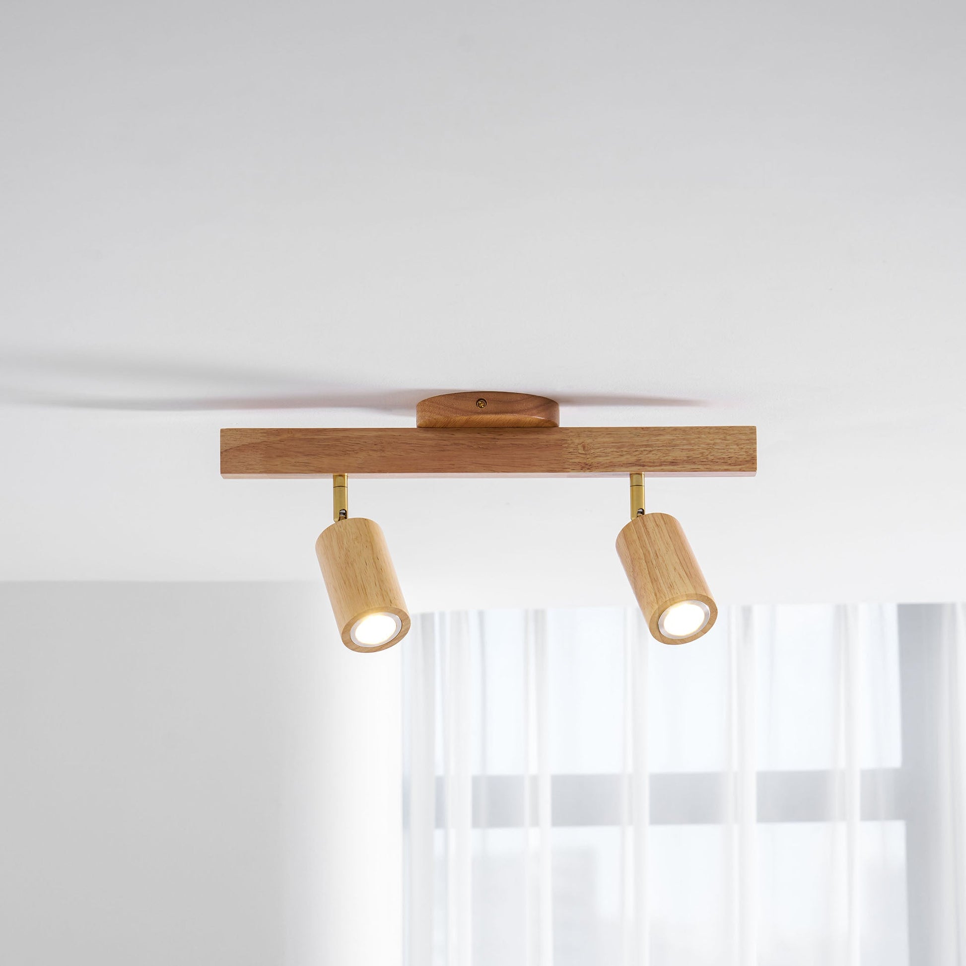 Ceiling Spotlight Track Light Scandinavian with Rotatable Wood Heads and E27 Fitting