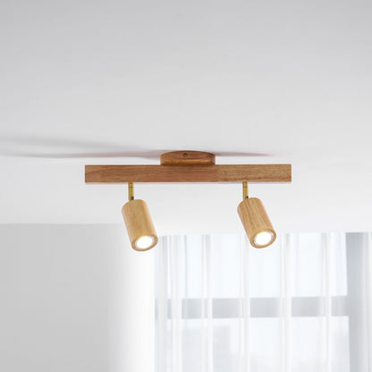 Ceiling Spotlight Track Light Scandinavian with Rotatable Wood Heads and E27 Fitting