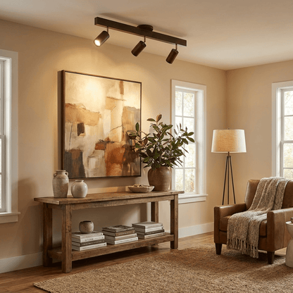 Ceiling Spotlight Track Light Scandinavian with Rotatable Wood Heads and E27 Fitting