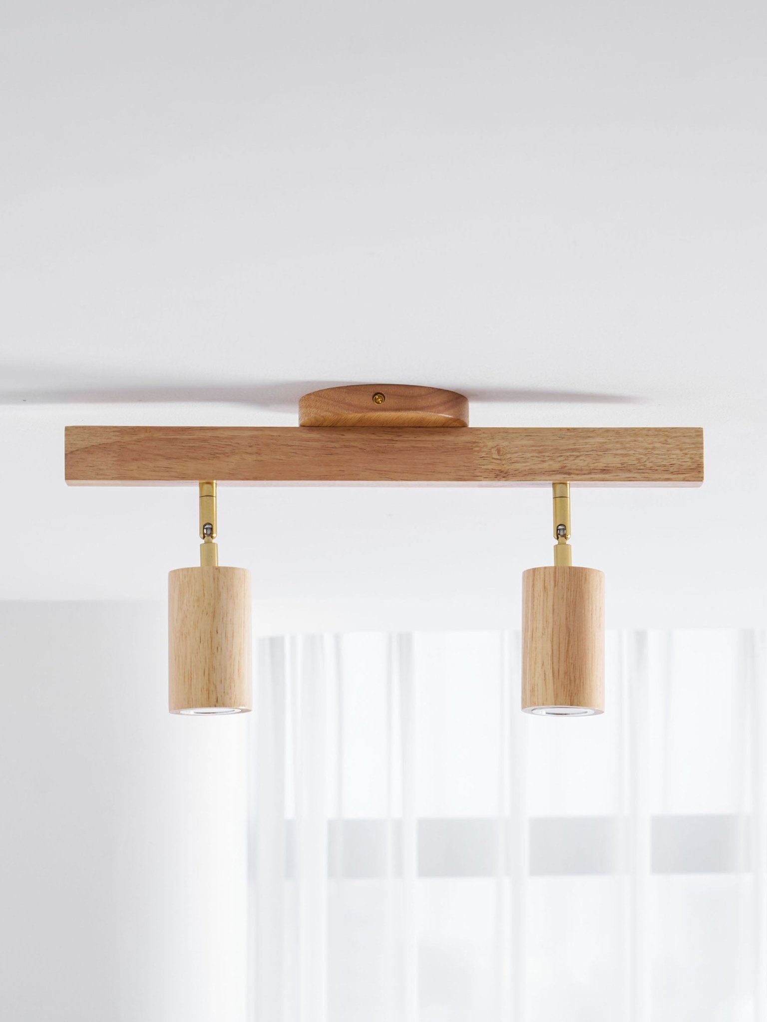 Ceiling Spotlight Track Light Scandinavian with Rotatable Wood Heads and E27 Fitting