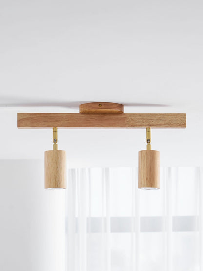 Ceiling Spotlight Track Light Scandinavian with Rotatable Wood Heads and E27 Fitting