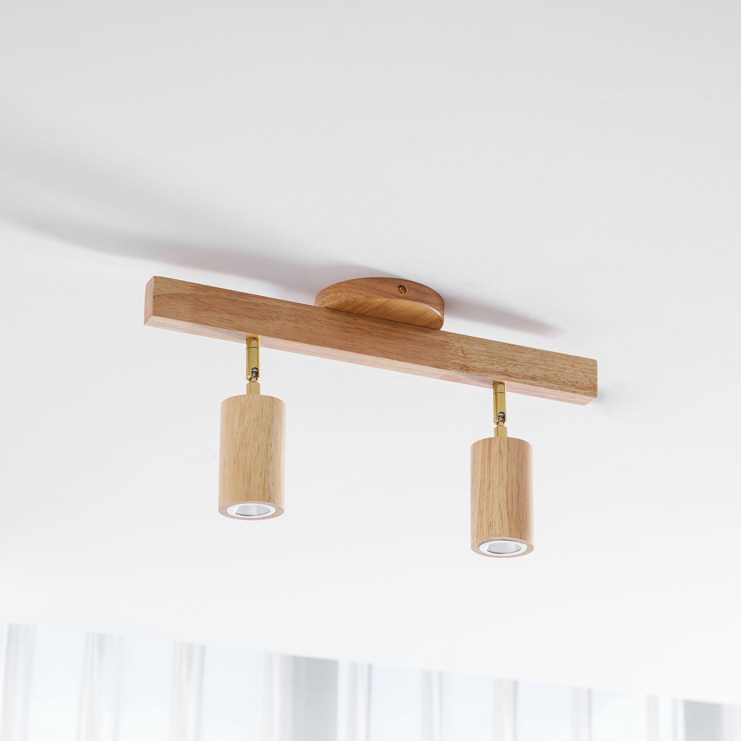 Ceiling Spotlight Track Light Scandinavian with Rotatable Wood Heads and E27 Fitting
