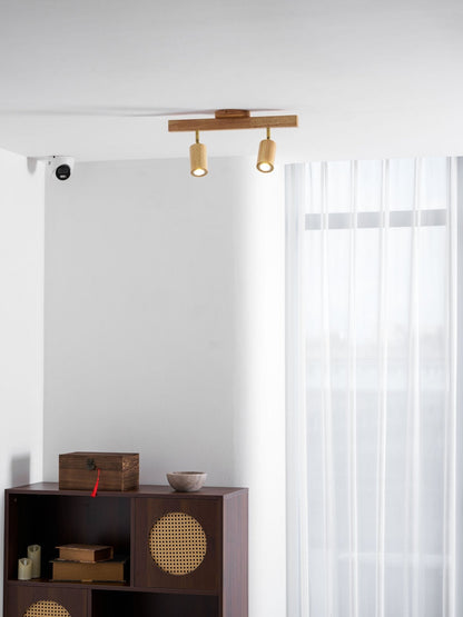Ceiling Spotlight Track Light Scandinavian with Rotatable Wood Heads and E27 Fitting