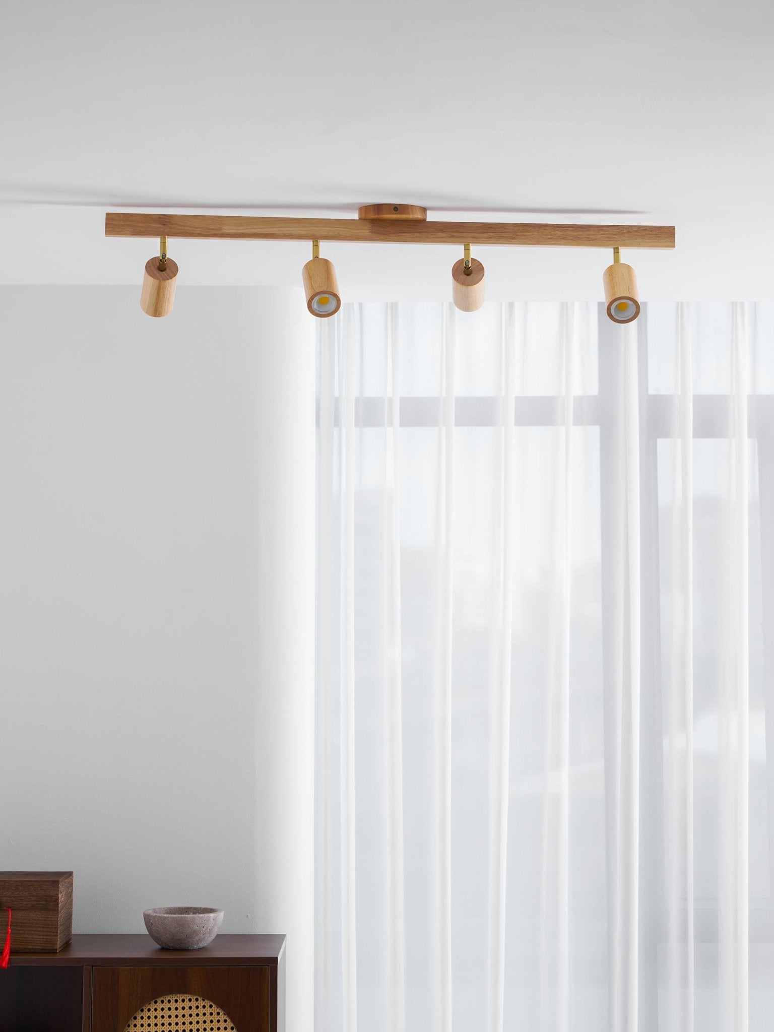 Ceiling Spotlight Track Light Scandinavian with Rotatable Wood Heads and E27 Fitting