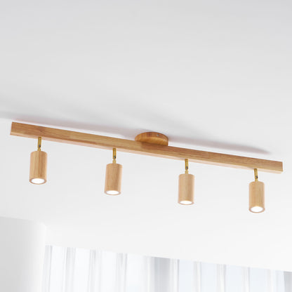 Ceiling Spotlight Track Light Scandinavian with Rotatable Wood Heads and E27 Fitting