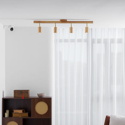 Ceiling Spotlight Track Light Scandinavian with Rotatable Wood Heads and E27 Fitting