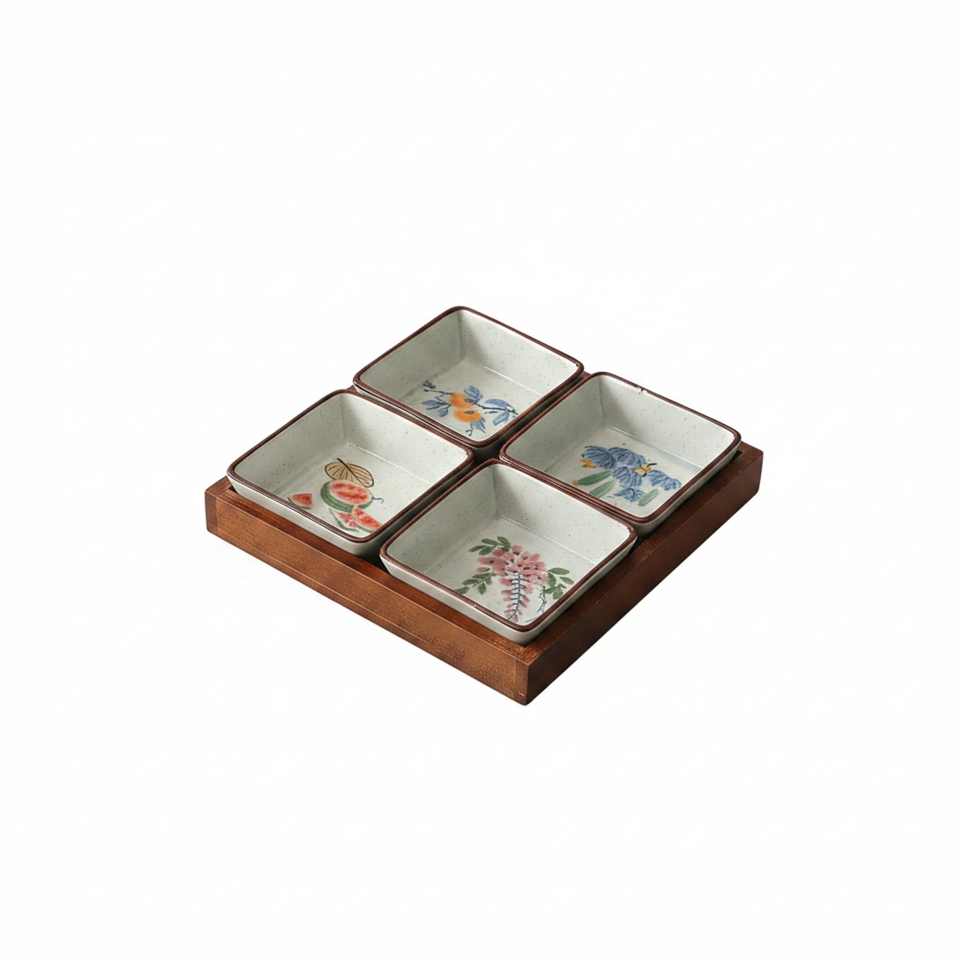 Ceramic Dipping Dish Set of 4 with Japanese Motif Design