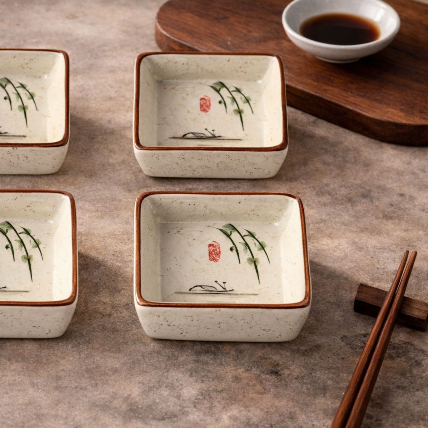 Ceramic Dipping Dish Set of 4 with Japanese Motif Design