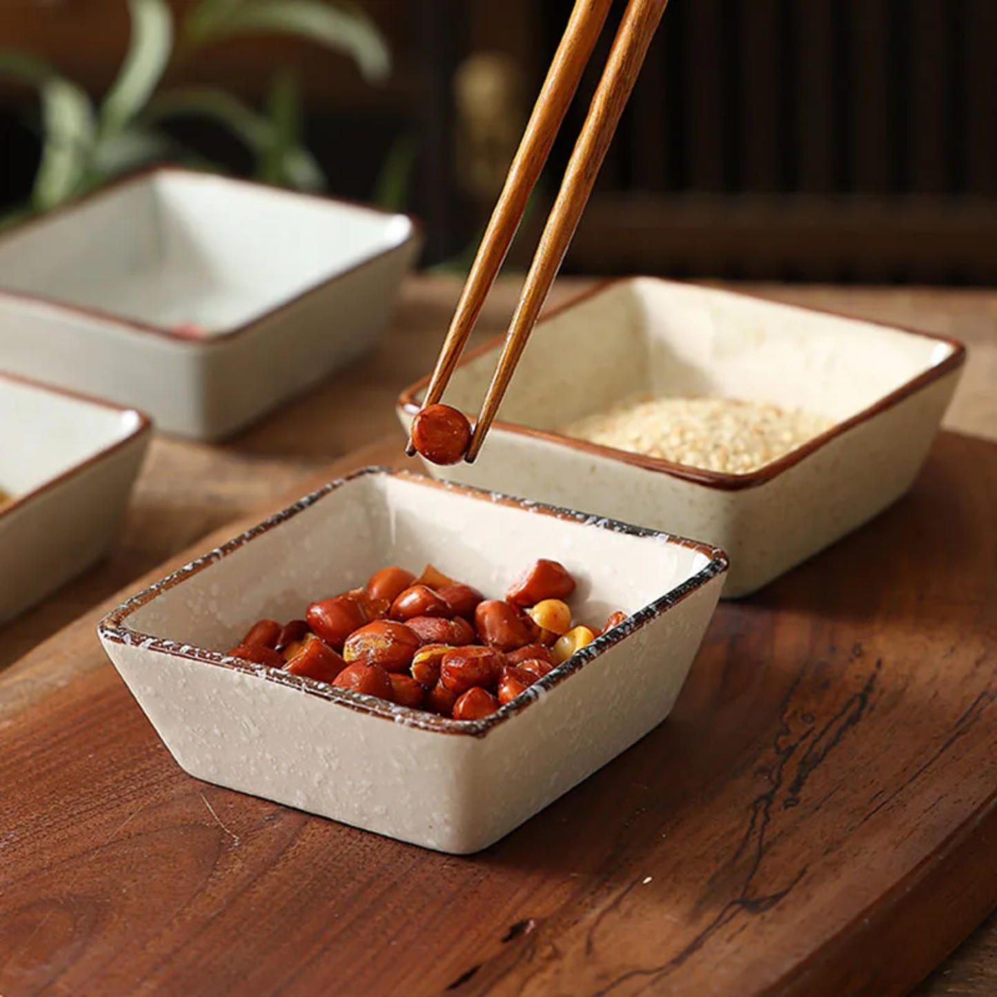 Ceramic Dipping Dish Set of 4 with Japanese Motif Design
