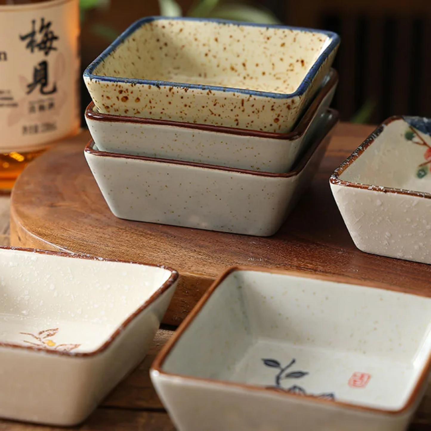 Ceramic Dipping Dish Set of 4 with Japanese Motif Design
