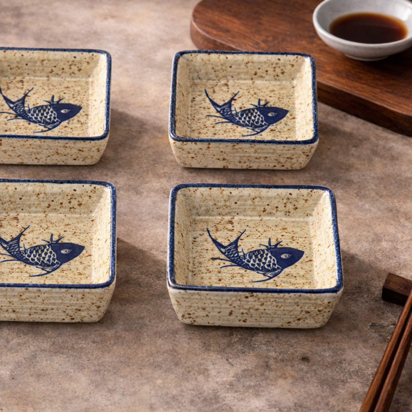 Ceramic Dipping Dish Set of 4 with Japanese Motif Design