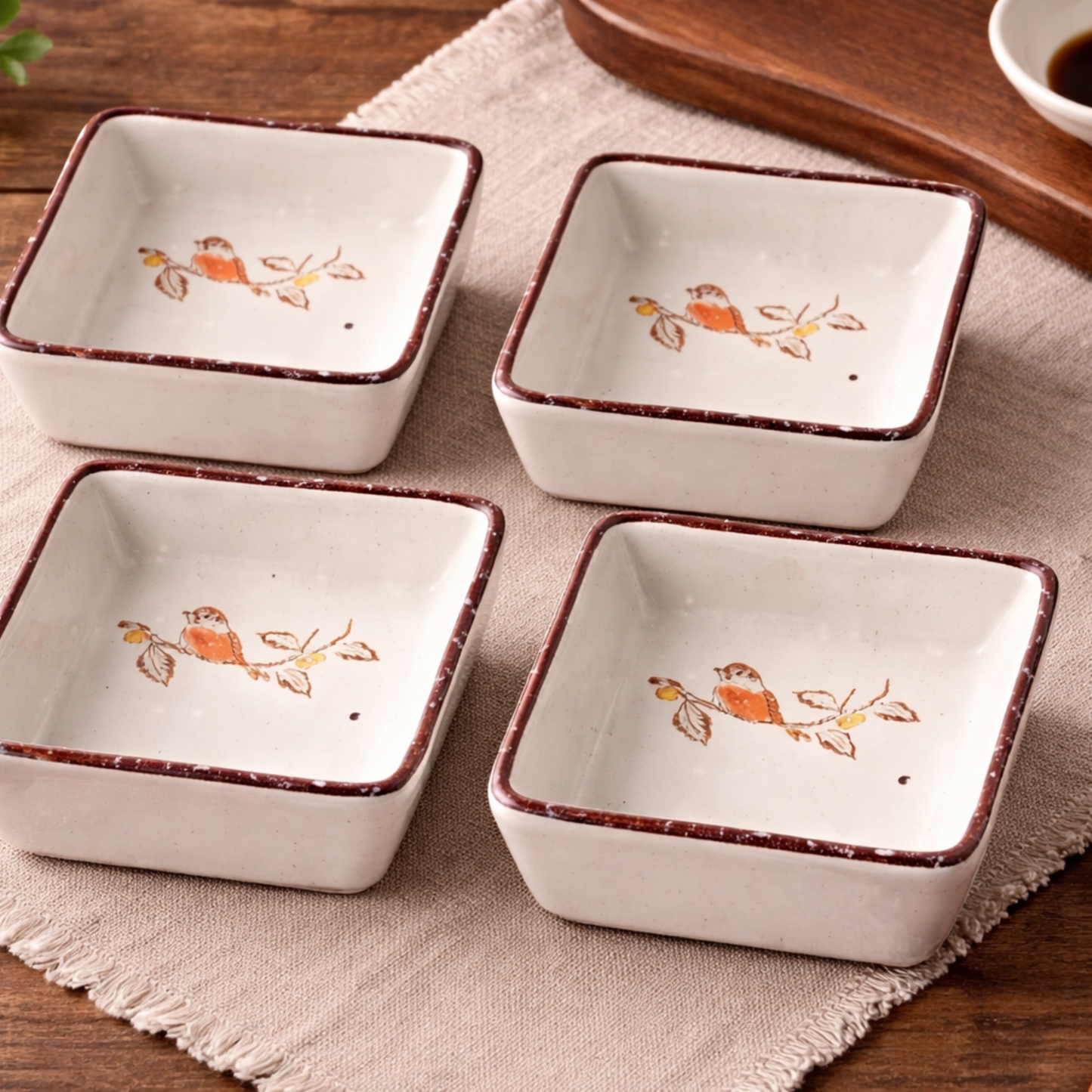 Ceramic Dipping Dish Set of 4 with Japanese Motif Design