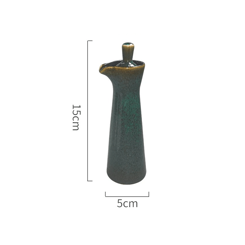 Ceramic Oil and Vinegar Dispenser with Reactive Glaze and Pour Spout