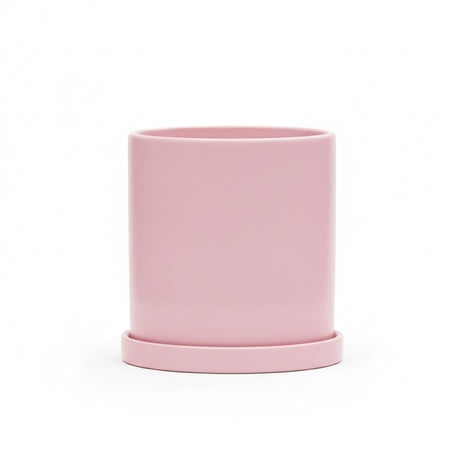 Ceramic Plant Pot with Saucer and Drainage Hole, Minimalist Cylinder Design