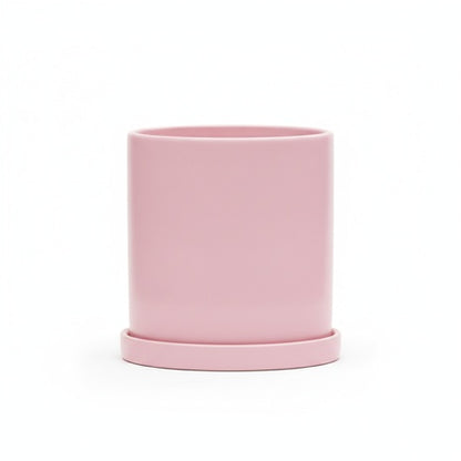 Ceramic Plant Pot with Saucer and Drainage Hole, Minimalist Cylinder Design