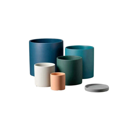 Ceramic Plant Pot with Saucer and Drainage Hole, Minimalist Cylinder Design