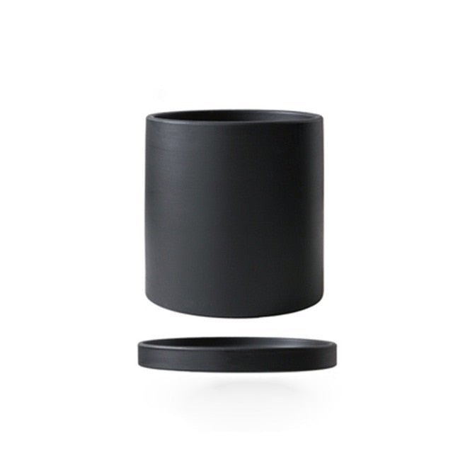 Ceramic Plant Pot with Saucer and Drainage Hole, Minimalist Cylinder Design