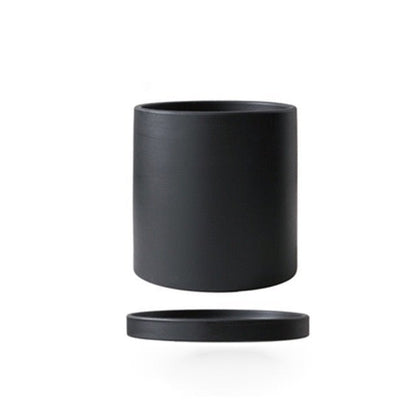 Ceramic Plant Pot with Saucer and Drainage Hole, Minimalist Cylinder Design