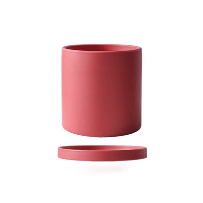 Ceramic Plant Pot with Saucer and Drainage Hole, Minimalist Cylinder Design