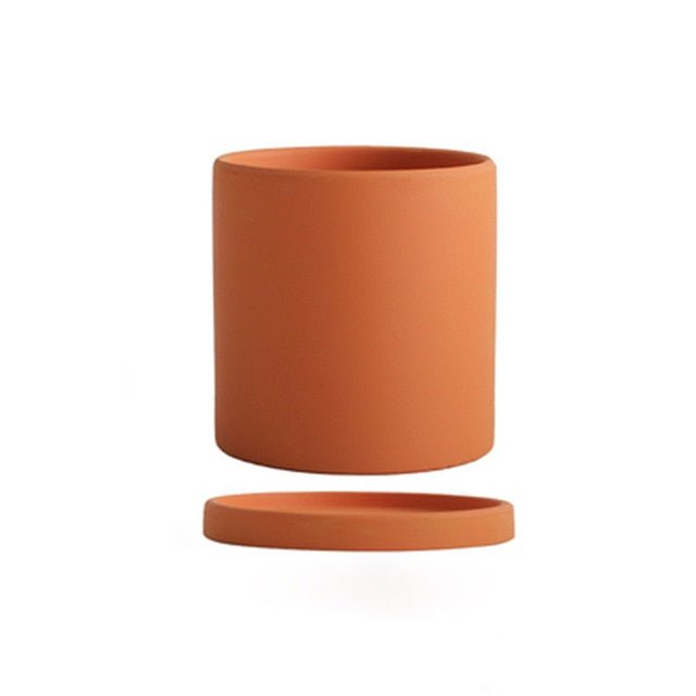 Ceramic Plant Pot with Saucer and Drainage Hole, Minimalist Cylinder Design