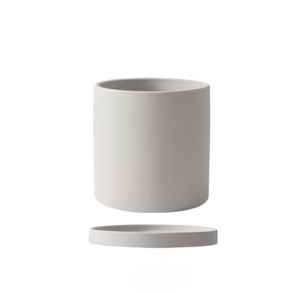 Ceramic Plant Pot with Saucer and Drainage Hole, Minimalist Cylinder Design