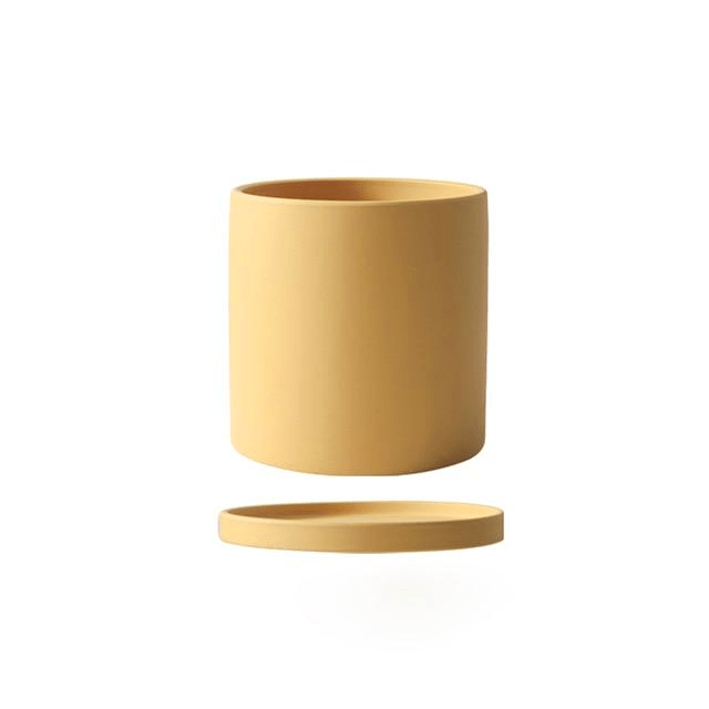 Ceramic Plant Pot with Saucer and Drainage Hole, Minimalist Cylinder Design