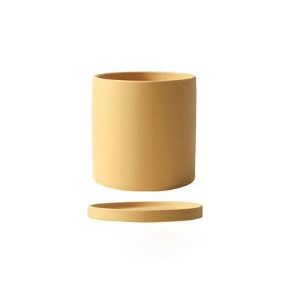 Ceramic Plant Pot with Saucer and Drainage Hole, Minimalist Cylinder Design
