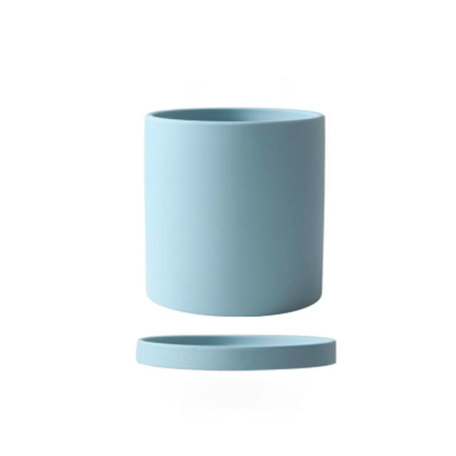 Ceramic Plant Pot with Saucer and Drainage Hole, Minimalist Cylinder Design