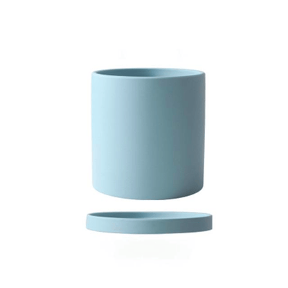 Ceramic Plant Pot with Saucer and Drainage Hole, Minimalist Cylinder Design