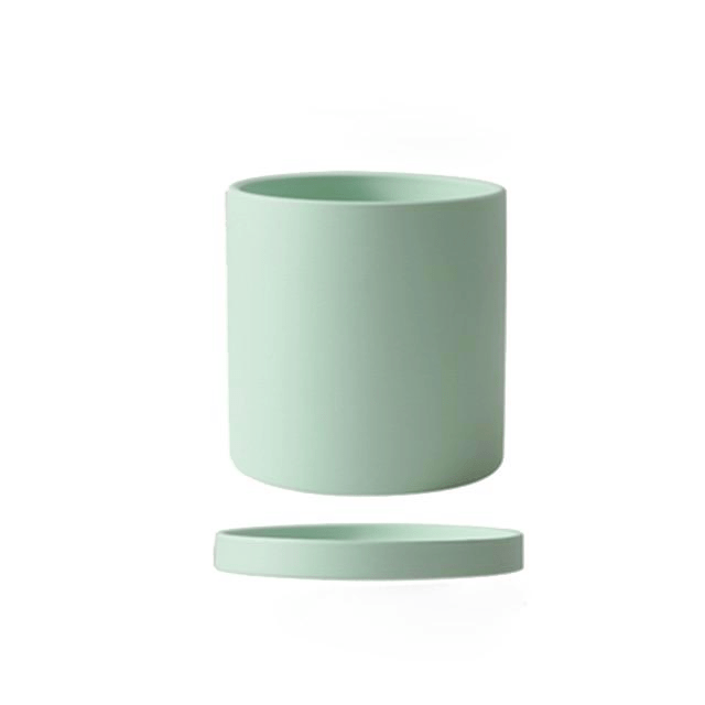 Ceramic Plant Pot with Saucer and Drainage Hole, Minimalist Cylinder Design