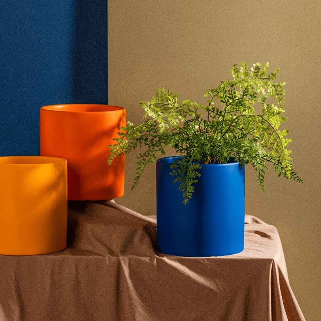 Ceramic Plant Pot with Saucer and Drainage Hole, Minimalist Cylinder Design