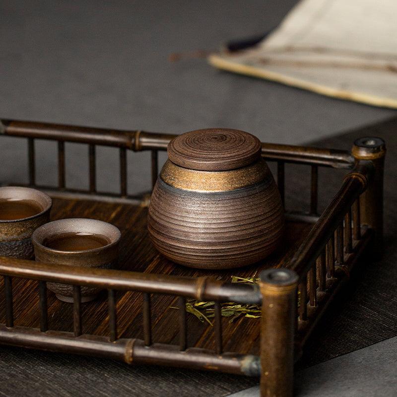 Ceramic Tea Caddy with Lid and Wabi-Sabi Stoneware Glaze