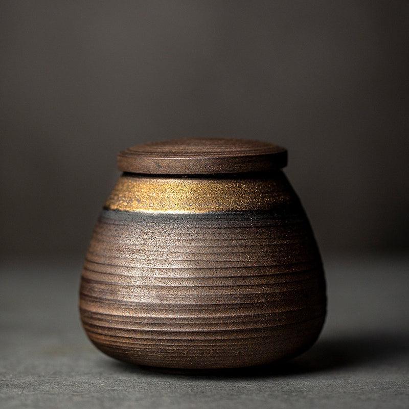 Ceramic Tea Caddy with Lid and Wabi-Sabi Stoneware Glaze
