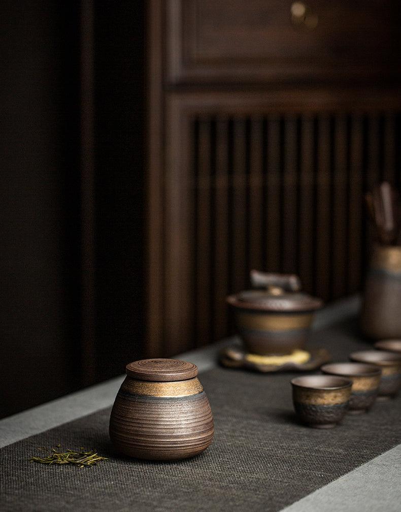 Ceramic Tea Caddy with Lid and Wabi-Sabi Stoneware Glaze