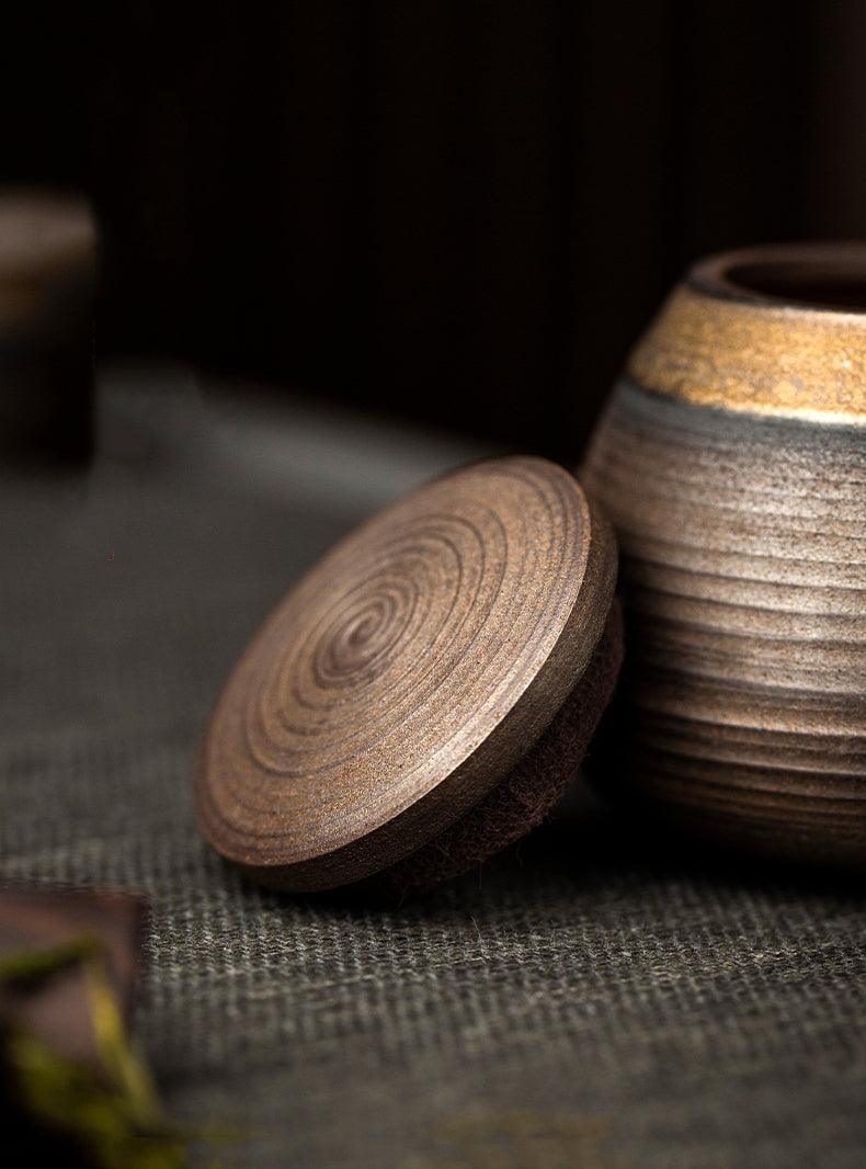 Ceramic Tea Caddy with Lid and Wabi-Sabi Stoneware Glaze